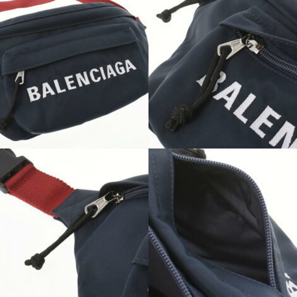 BALENCIAGA Logo Waist Bag Navy Blue Red Nylon Body - Picture 11 of 12